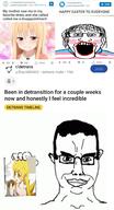 anime ear flag glasses hair hand makeup reddit smile soyjak stubble subvariant:chudjak_front text tranny variant:chudjak variant:markiplier_soyjak // 1078x1994 // 1.2MB