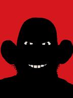 analog_horror black_skin closed_mouth ear grin red_background shadow silhouette soyjak stubble variant:markiplier_soyjak // 600x800 // 6.1KB
