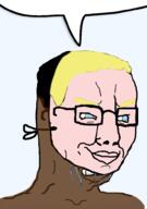 aryan black_skin blond blue_eyes brown_skin clenched_teeth closed_mouth crying eyebrows glasses hair mask smile smug soyjak speech_bubble_empty stubble variant:chudjak white_skin yellow_hair // 700x992 // 129.9KB