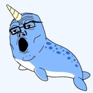 animal blue_skin full_body glasses horn narwhal open_mouth series:animaljaks soyjak tail variant:tony_soprano_soyjak // 600x600 // 73.2KB