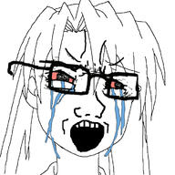 anime bloodshot_eyes crying female glasses hair open_mouth soyjak subvariant:female_soyak variant:soyak white_hair // 728x728 // 184.2KB