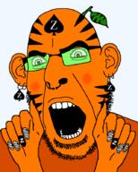 blush bzc ear food froot fruit glasses hand leaf my_little_pony orange orange_skin painted_nails queen_of_stripes soyjak spade striped stubble subvariant:slutson tattoo variant:cobson zebra // 723x900 // 69.7KB