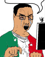 angry bloodshot_eyes brown_skin computer crying flag glasses hand italy monitor mustache open_mouth speech_bubble_empty stain swastika typing variant:chudjak // 302x378 // 44.1KB