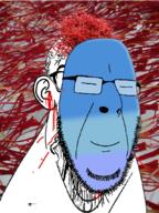 2soyjaks angry blood blue_skin calm closed_eyes closed_mouth ear glasses herb irl_background mask plant red_eyes saffron smile soyjak stubble subvariant:feralrage variant:cobson variant:feraljak vein // 800x1069 // 1.2MB