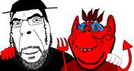 beard bloodshot_eyes clothes demon friendship hand hat judaism no_more_brother_wars rabbi red_eyes red_skin satan smile spear tail variant:cobson variant:impish_soyak_ears yellow_teeth // 1592x844 // 79.8KB