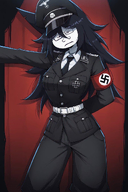 animal_ears black_hair clothes fundamental_paper_education miss_circle nazism schutzstaffel subvariant:neutralplier suit swastika totenkopf variant:markiplier_soyjak white_skin