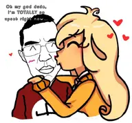 ^_^ black_hair blond blush chud closed_eyes coco_(ongezellig) eyebrows female glasses hair happy heart kiss kissing lips long_hair meta:not_oc nazism nose ongezellig subvariant:patrick swastika text variant:chudjak white_skin yellow_hair // 742x686 // 106.9KB