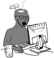 arm brain brainless brainlet computer drinking_straw glass glasses grey hand npc open_mouth pure_soy sign soy soyjak stubble subvariant:npc_soyak variant:soyak // 648x694 // 53.0KB