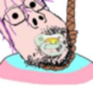 ack baby dead distorted flag flag:transgender_pride_flag glasses hanging meta:low_resolution mustache pacifier purple_hair rope small_eyes soyjak stubble subvariant:scholar suicide tranny variant:gapejak white_skin yellow_teeth ywnbaw // 777x727 // 336.6KB