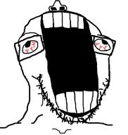 bloodshot_eyes glasses open_mouth stretched_mouth stubble subvariant:kekjak template variant:soyak // 732x772 // 33.7KB