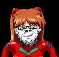anime bodysuit closed_mouth ear female glasses hair hair_ornament interface_headset long_hair neon_genesis_evangelion orange_hair plugsuit red_bodysuit smile smug souryuu_asuka_langley soyjak stubble variant:a24_slowburn_soyjak // 800x770 // 483.2KB
