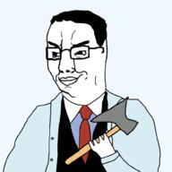 american_psycho arm axe clothes glasses hand holding_axe holding_object necktie patrick_bateman redraw smile smug soyjak suit transparent_background variant:chudjak // 1000x1000 // 86.1KB