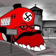 5soyjaks auschwitz concentration_camp irl_background jews rails ss_runes swastika teeth teeth_showing train variant:chudjak variant:trainjak // 2048x2048 // 1.5MB