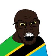 black_skin clothes country flag glasses open_mouth small_eyes soyjak stubble tanzania variant:feraljak // 1500x1500 // 30.6KB