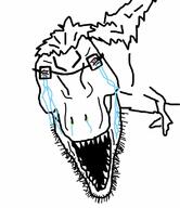 bloodshot_eyes crying dinosaur glasses open_mouth sharp_teeth soyjak stubble tyrannosaurus variant:unknown // 1125x1299 // 118.9KB