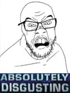 disgusted glasses soyjak squinting stubble text variant:feraljak wince // 240x320 // 70.4KB