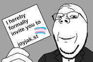 clothes flag:transgender_pride_flag invite joyjak joyjak.party joyjak.st stubble subvariant:wholesome_soyjak suit tranny variant:gapejak // 1200x800 // 166.5KB