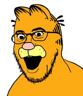 ear furry garfield glasses nose open_mouth orange_skin soyjak stubble teeth variant:unknown whisker // 646x742 // 174.3KB