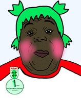 4chan 4cuck anime artist:xjanny badge black_skin blush brown_skin clothes eyelashes fat green_hair hair looking_at_viewer looking_at_you stubble suba subvariant:hunky_twink_sex_machine transparent_background variant:alicia yotsoyba // 592x720 // 160.1KB