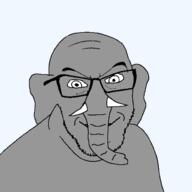 animal ear elephant facial_hair glasses grey_skin male series:animaljaks smile soyjak stubble transparent transparent_background trunk tusk variant:feraljak variant:soyak // 1500x1500 // 35.0KB