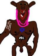 amerimutt arm bbc beard black brown_skin distorted ear judaism pink_beard pose red_lips skinny subvariant:impish_amerimutt subvariant:impish_front trend:slopjak variant:impish_soyak_ears yellow_eyes yellow_sclera yellow_teeth // 526x736 // 150.6KB