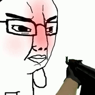 angry animated arm baby blood blush bullet_hole closed_mouth distorted firearm full_body glasses gun hair leg red_face shooting soyjak variant:chudjak weapon // 620x348 // 2.1MB
