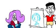 angry anime anime_female art beret cartoon chud classes closed_eyes closed_mouth clothes ear easel facepalm female full_body glasses hair holding_object oekaki ongezellig paintbrush purple_hair redraw shorts smile smirk soyjak variant:chudjak vera_(ongezellig) // 995x493 // 61.0KB