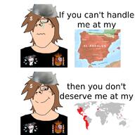 SanrioWABAG_(namefag) brown_hair closed_mouth crying emo_hair fedora glasses hair kuromi map sanrio soyjak spanish_empire subvariant:terryjak tear terry_crews(namefag) text variant:gapejak // 1000x1000 // 298.5KB