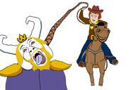 2soyjaks ack arm asgore_dreemurr beard brown_hair clothes cowboy cowboy_hat heart horse horseback_riding open_mouth rope subvariant:impish_horse undertale undertale_yellow variant:bernd variant:feraljak variant:impish_soyak_ears white_background yellow_beard yellow_hair // 2048x1365 // 336.8KB