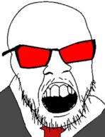 clothes glasses madness_combat necktie open_mouth soyjak stubble suit sunglasses variant:feraljak // 640x828 // 138.3KB