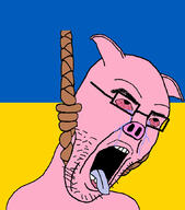 animal bloodshot_eyes countrywar crying ear flag glasses hanging hohol oink open_mouth pig pink_skin rope russo_ukrainian_war soyjak stubble suicide tongue ukraine variant:imhotep // 759x861 // 137.8KB