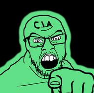 central_intelligence_agency glasses glowie glowing green hand mustache open_mouth pointing pointing_at_viewer soulless soyjak stubble variant:feraljak // 994x989 // 100.4KB