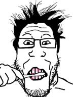 brush brushing_teeth glasses hair meta:tagme soyjak stubble teeth toothbrush variant:markiplier_soyjak // 600x800 // 37.3KB
