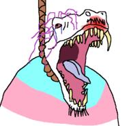 bloodshot_eyes crooked_teeth crying dinosaur hanging open_mouth purple_hair red_eyes rope stubble suicide tear tranny transgender_flag variant:dinosaurjak // 518x500 // 52.6KB