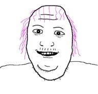 closed_mouth grin hair mustache purple_hair soyjak stubble tranny variant:unknown // 1248x1197 // 57.9KB