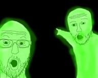 2soyjaks arm glasses glowie glowing glownigger green_skin hand mustache open_mouth pointing soyjak stubble variant:two_pointing_soyjaks // 680x538 // 187.1KB