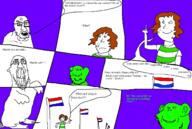 3soyjaks angry beaver brown_hair clenched_teeth closed_mouth clothes comic ear flag frown glasses green_skin hair netherlands oekaki smile soyjak speech_bubble stubble subvariant:feralbeaver subvariant:shoyta text variant:feraljak variant:gapejak variant:impish_soyak_ears // 1415x954 // 177.5KB