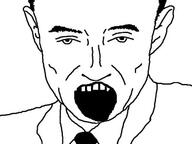 clothes ear hair necktie open_mouth oppenheimer soyjak suit variant:unknown // 640x480 // 123.7KB