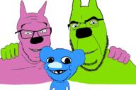 3soyjaks animal_ears baby blue_skin deformed glasses green_skin hoops_and_yoyo no_more_brother_wars open_mouth piddles pink_skin soyjak stubble subvariant:nathaniel variant:cobson variant:feraljak variant:gapejak // 1920x1274 // 231.4KB