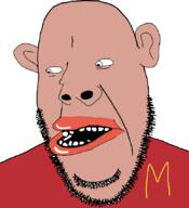amerimutt brown_skin ear mcdonalds mutt open_mouth soyjak stubble variant:cobson // 775x849 // 125.9KB