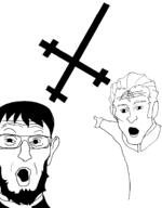 2soyjaks anime beard christianity fuyutsuki_kouzou ikari_gendou neon_genesis_evangelion open_mouth pointing religion soyjak variant:two_pointing_soyjaks // 1043x1334 // 22.6KB