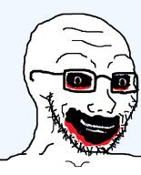 analog_horror blood blood_from_eyes blood_from_mouth glasses hollow meta:i_regret_making_this open_mouth shitty_edit skin_suit stubble teeth variant:soyak // 644x800 // 39.4KB