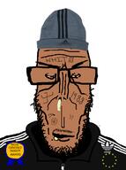 adidas angry black_shirt brown_skin clothes glasses hat nazism subvariant:euromutt tattoo variant:markiplier_soyjak // 592x794 // 124.1KB