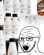 bald bottle bug bugburger food food_storage glasses hamburger irl_background meat open_mouth pantry plastic_bottle rotated soy soyjak soylent soylent_(original) soylent_bottle stubble variant:soyak // 1080x1350 // 781.7KB