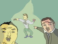 arm brown_hair chad chad_thundercock clothes hair hand mustache open_mouth pointing soy_parody soyjak tagme_character_name variant:two_pointing_soyjaks virgin_vs_chad white_skin // 1000x750 // 69.8KB