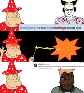 atheism blond blue_eyes brown_skin discord explosion looking_at_you possessed sanrio sanriowabag_(namefag) subvariant:chudplier subvariant:mexiaryan subvariant:muscular_chud turkaryan variant:chudjak white_skin wizard_hat // 957x1058 // 318.8KB