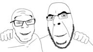2soyjaks friendship glasses hand happy looking_at_you no_more_brother_wars smile soyjak stubble template variant:cobson variant:feraljak // 1920x1080 // 273.0KB