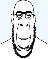 bald ear glasses looking_at_you monochrome smile soyjak stubble subvariant:jobson template thick_eyebrows transparent unibrow variant:cobson white_background // 700x850 // 17.8KB