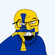 angry british cross cross_of_saint_cuthbert durham england flag flag:durham glasses hair looking_at_you mustache open_mouth soyjak stubble teeth united_kingdom variant:feraljak // 1500x1500 // 113.3KB