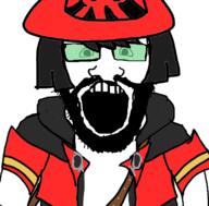 anime beard black_shirt clothes collar glasses guilty_gear hair hat i-no ino open_mouth red_jacket red_shirt soyjak subvariant:science_lover sunglasses tinted_glasses variant:markiplier_soyjak video_game wizard_hat // 800x789 // 137.2KB